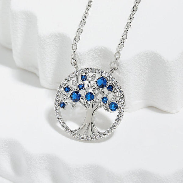 Collar Árbol de la vida azul zafiro · Plateado
