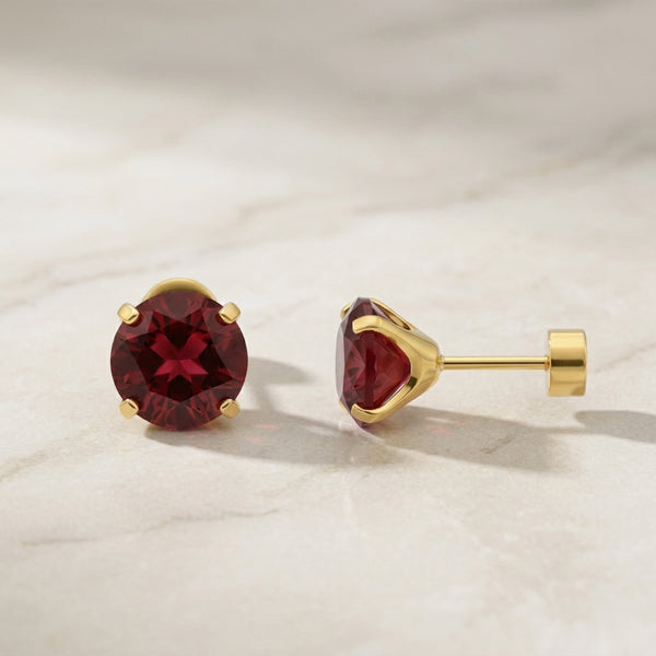 Pendientes redondos rojo rubí · Dorado