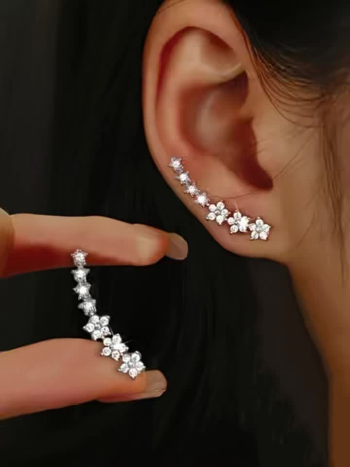 Pendientes trepadores de flores · Dorado, plateado o rosado