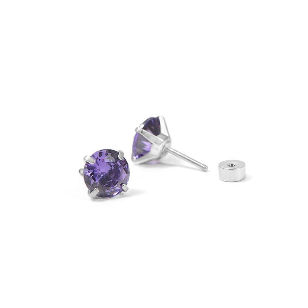 Pendientes de botón redondos violeta · Plateado