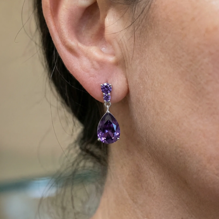 Pendientes lágrima violeta · Plateado