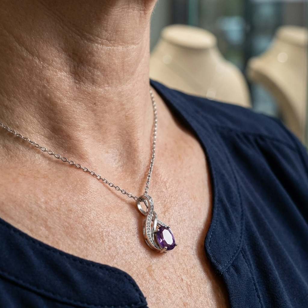 Collar infinito pavé violeta · Plateado