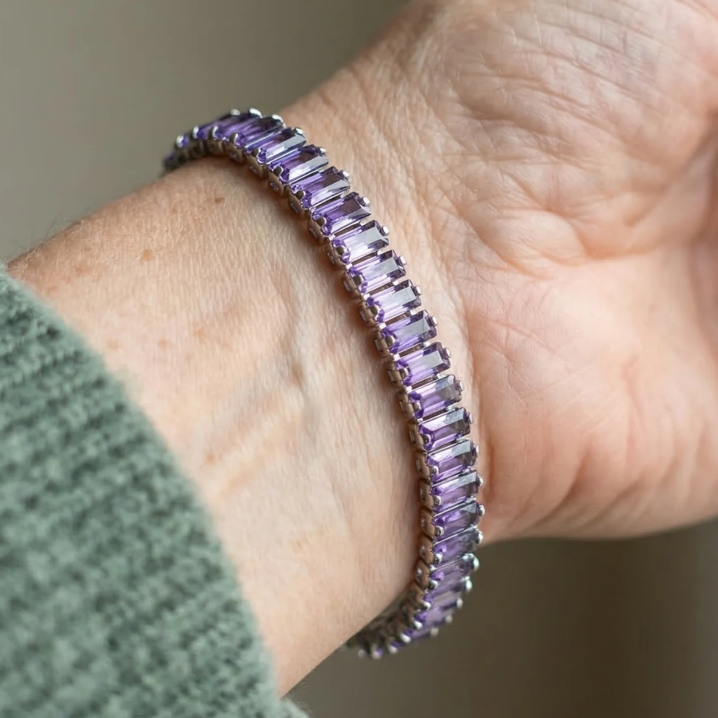 Pulsera tenis Vertéa violeta · Plateado
