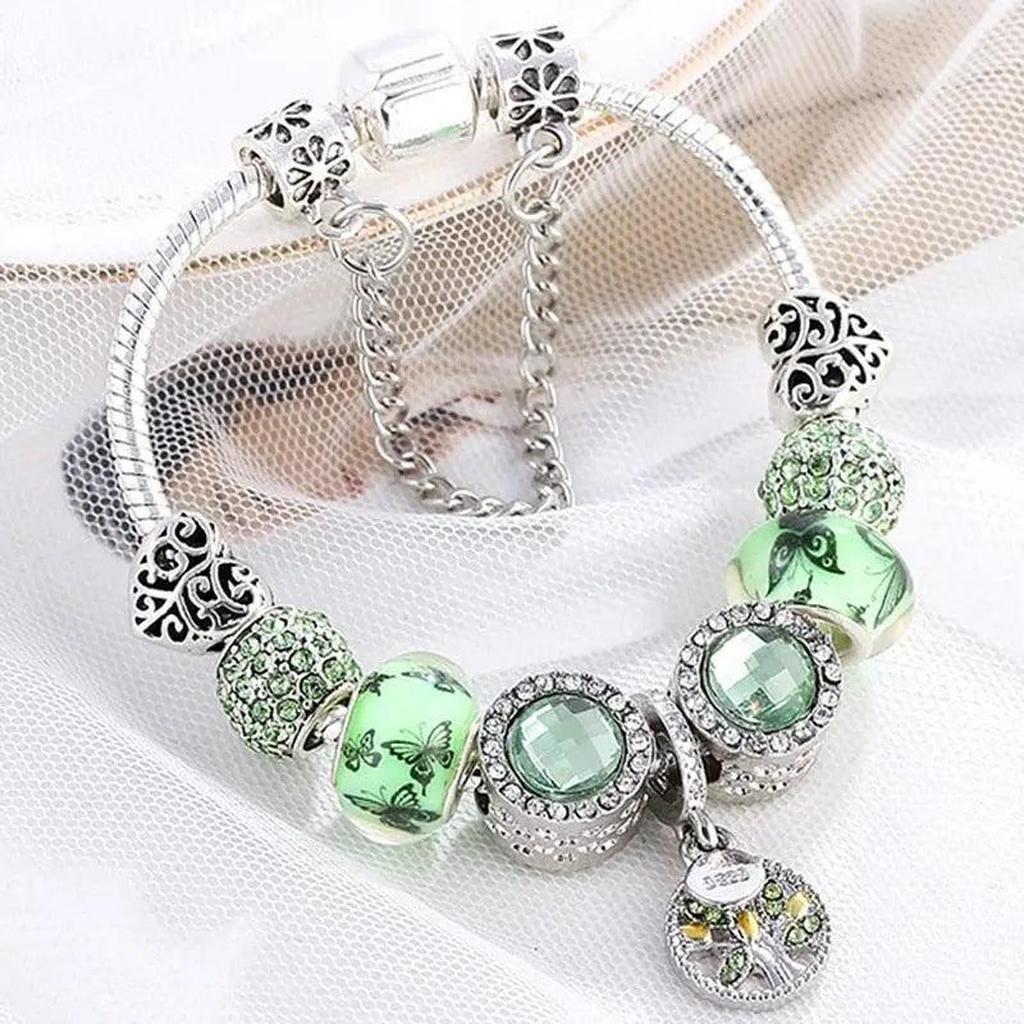 Pulsera con cristal verde · Plateado