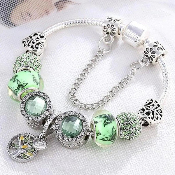Pulsera con cristal verde · Plateado