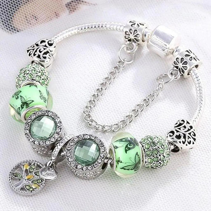Pulsera con cristal verde · Plateado