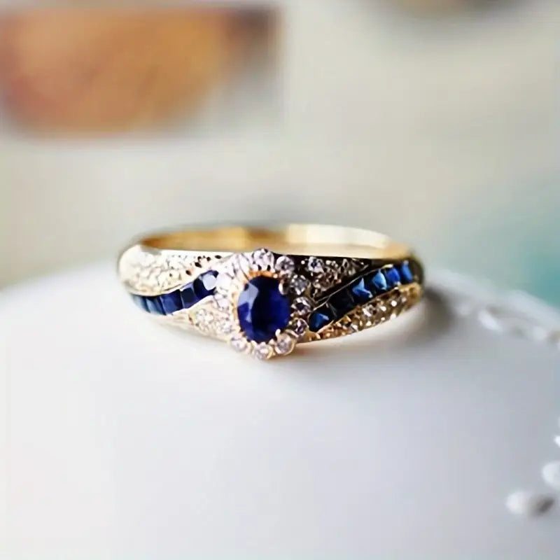 Anillo vintage azul bicolor con brillos