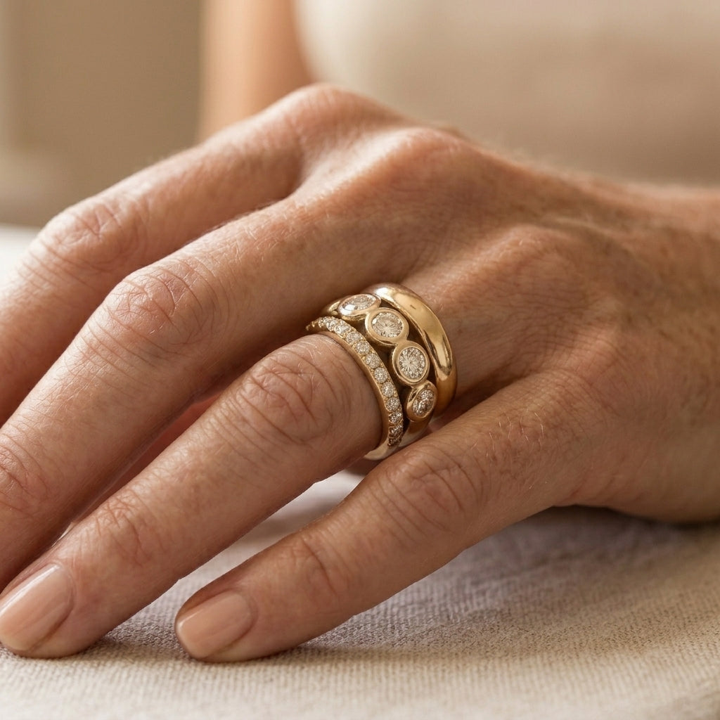 Anillo aura con línea de brillos · Dorado