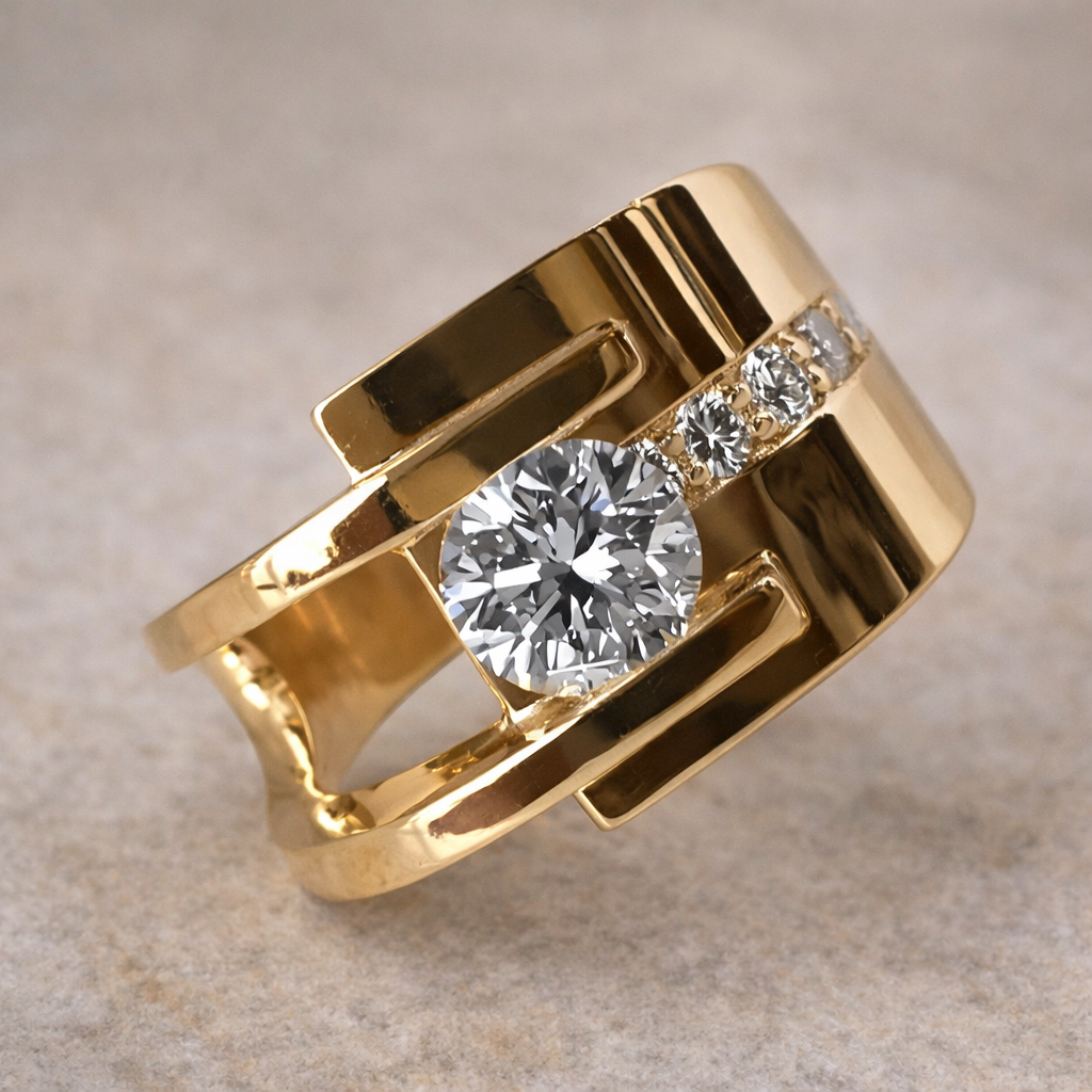 Anillo irregular retro con brillos · Dorado