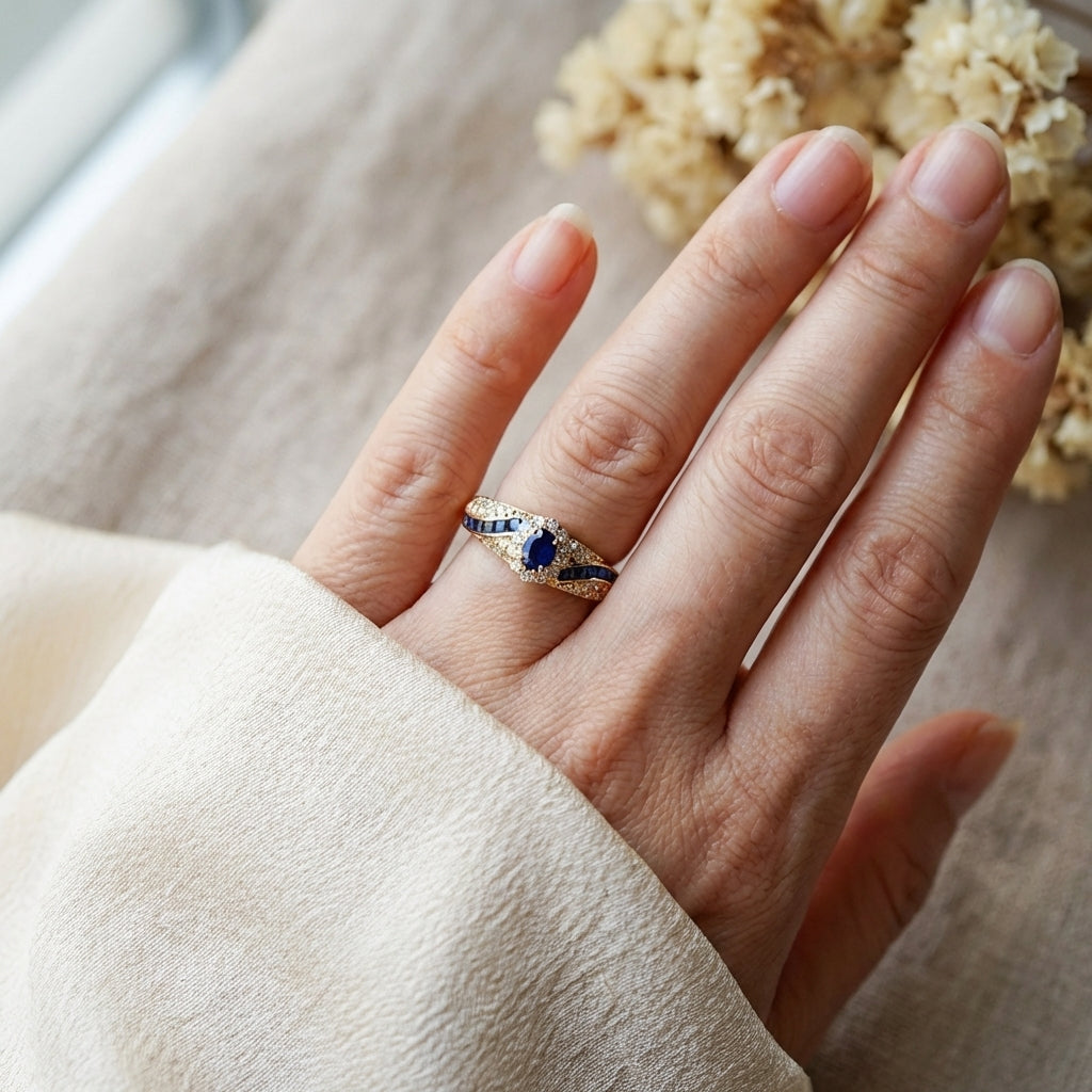 Anillo promesa con detalle azul · Dorado