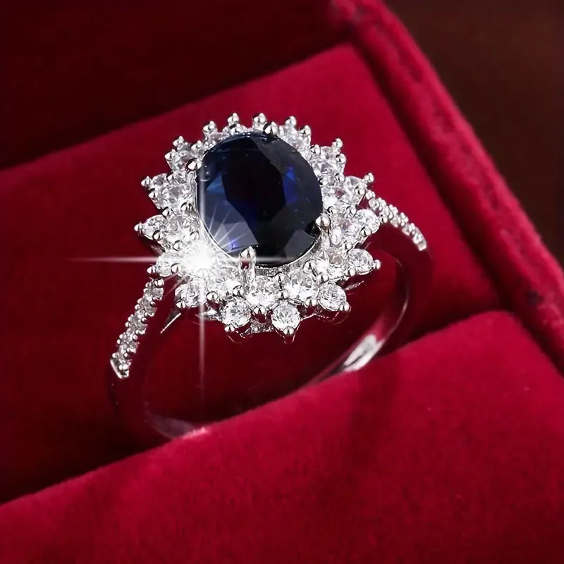 Anillo halo azul con brillos · Dorado o plateado