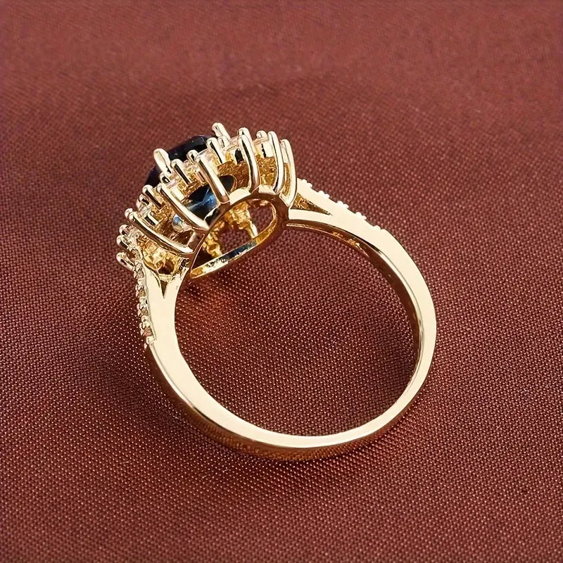 Anillo halo azul con brillos · Dorado o plateado