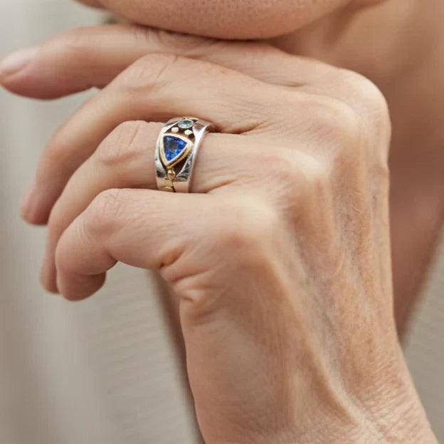 Anillo vintage azul · Bicolor