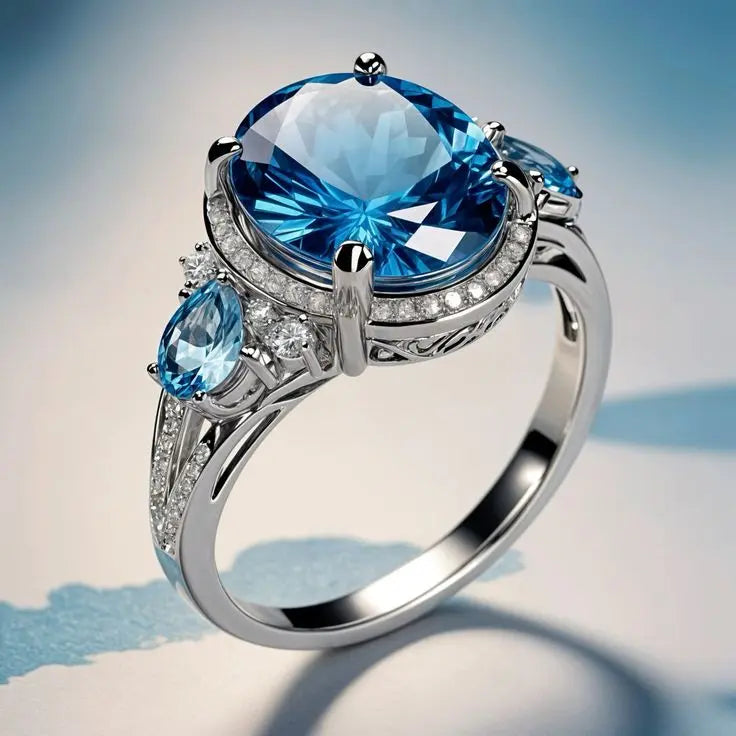 Anillo vintage con brillo azul · Plateado