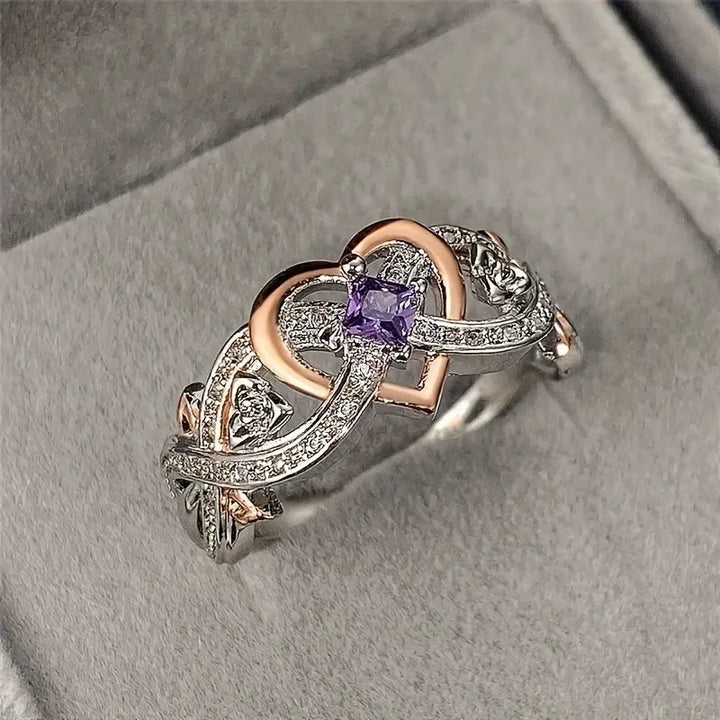 Anillo bicolor con brillos, plateado y dorado