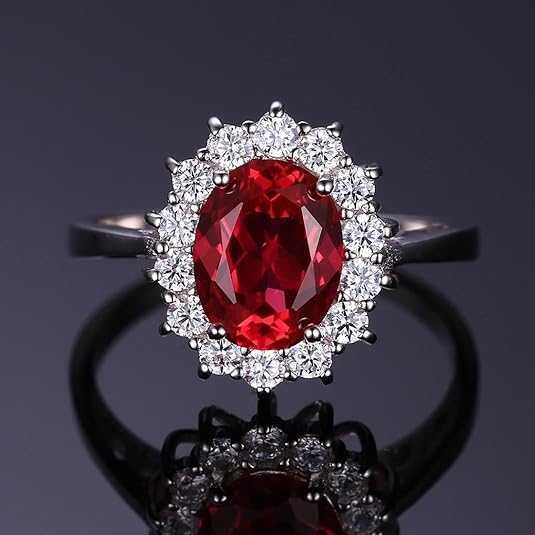 Anillo halo rojo con brillos · Plateado