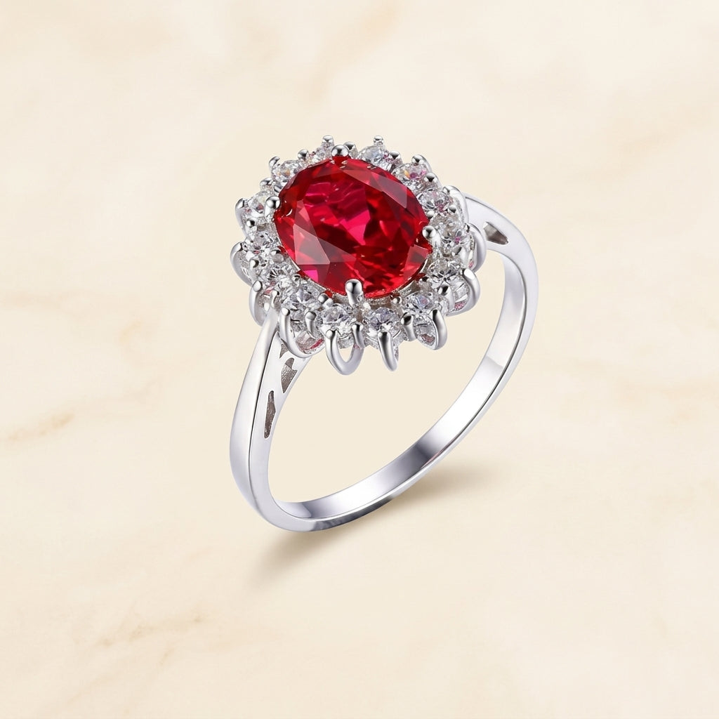 Anillo halo rojo con brillos · Plateado