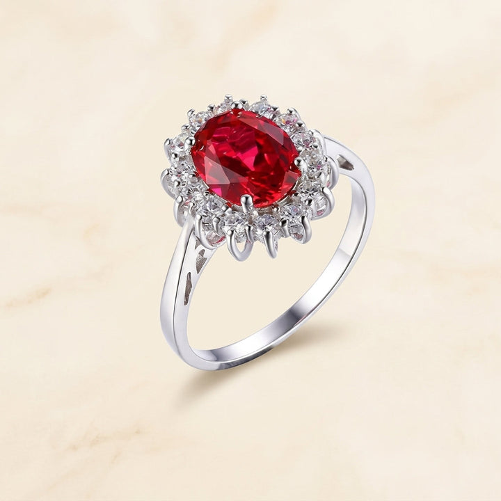 Anillo halo rojo con brillos · Plateado