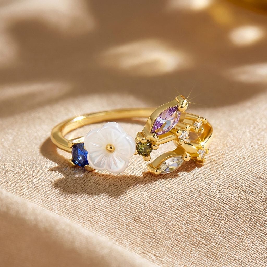 Anillo flor de primavera ajustable · Dorado