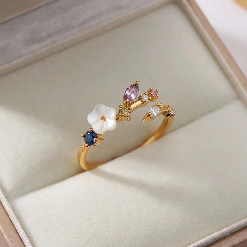 Anillo flor de primavera ajustable · Dorado