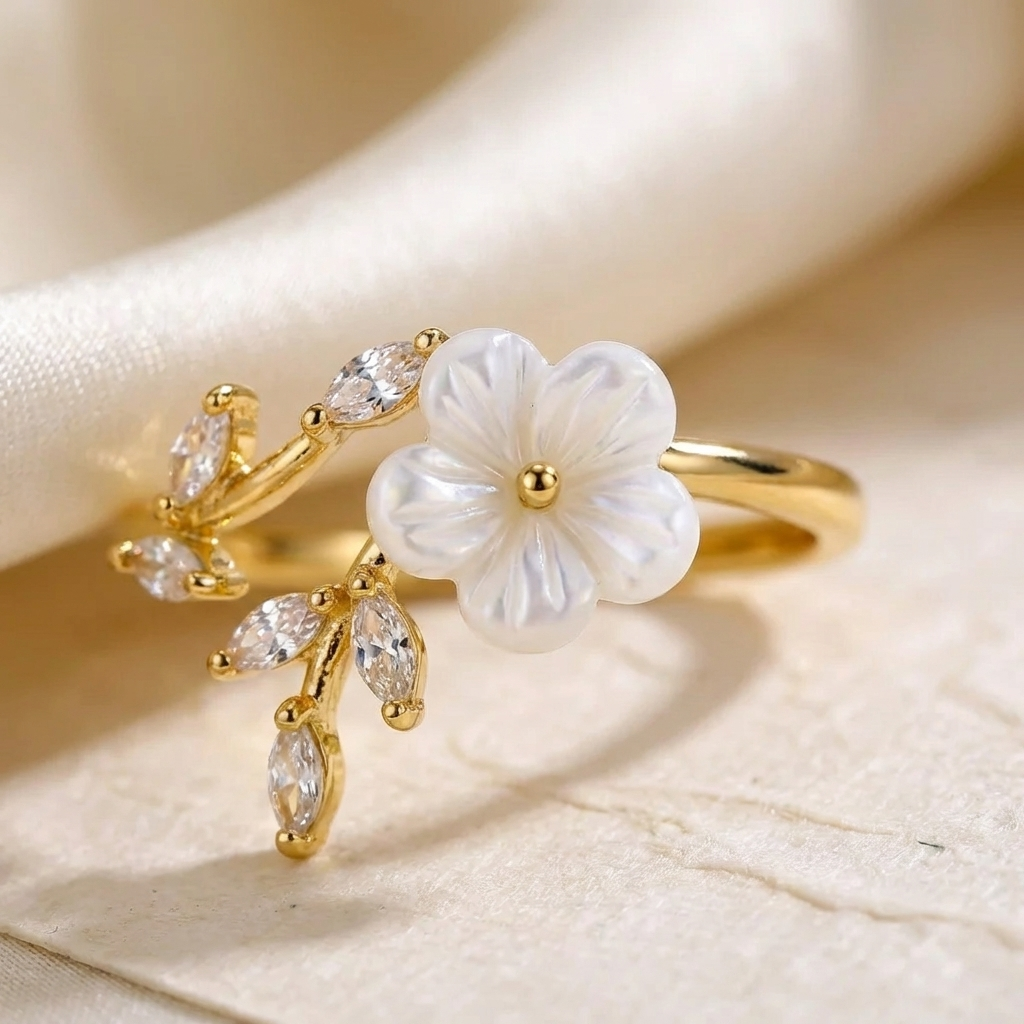 Anillo flor de primavera ajustable · Dorado