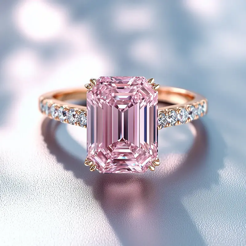 Anillo rectangular rosa con brillos · Rosado