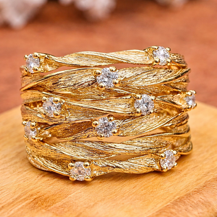 Anillo retro de varias bandas con brillos