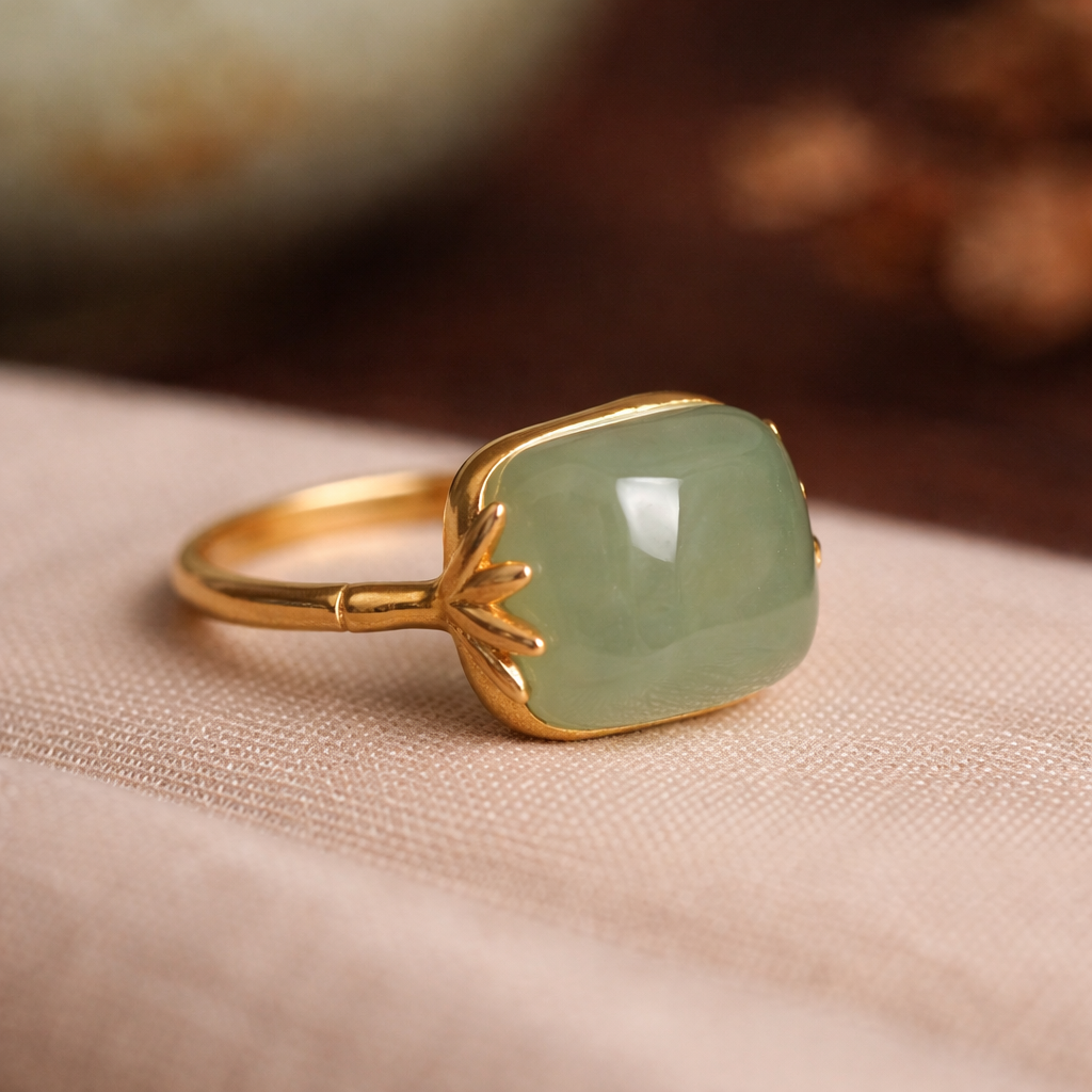 Anillo retro verde ajustable · Dorado