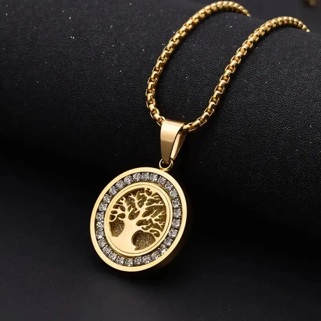 Collar árbol de la vida con halo de brillos · Dorado o plateado