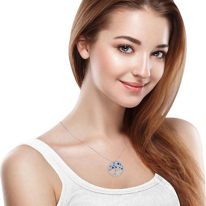 Collar Árbol de la vida azul zafiro · Plateado