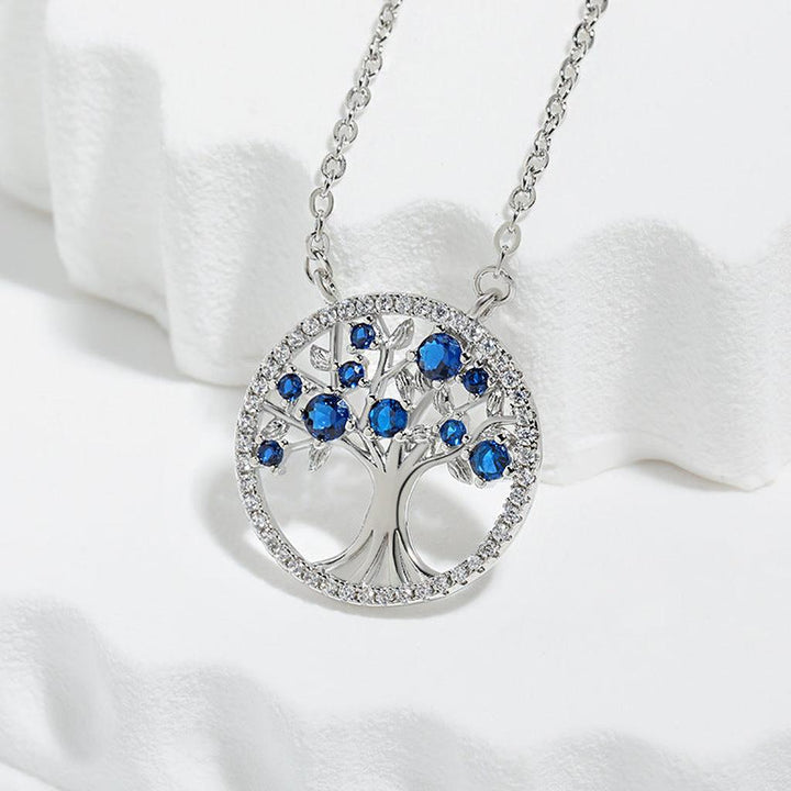 Collar Árbol de la vida azul zafiro · Plateado