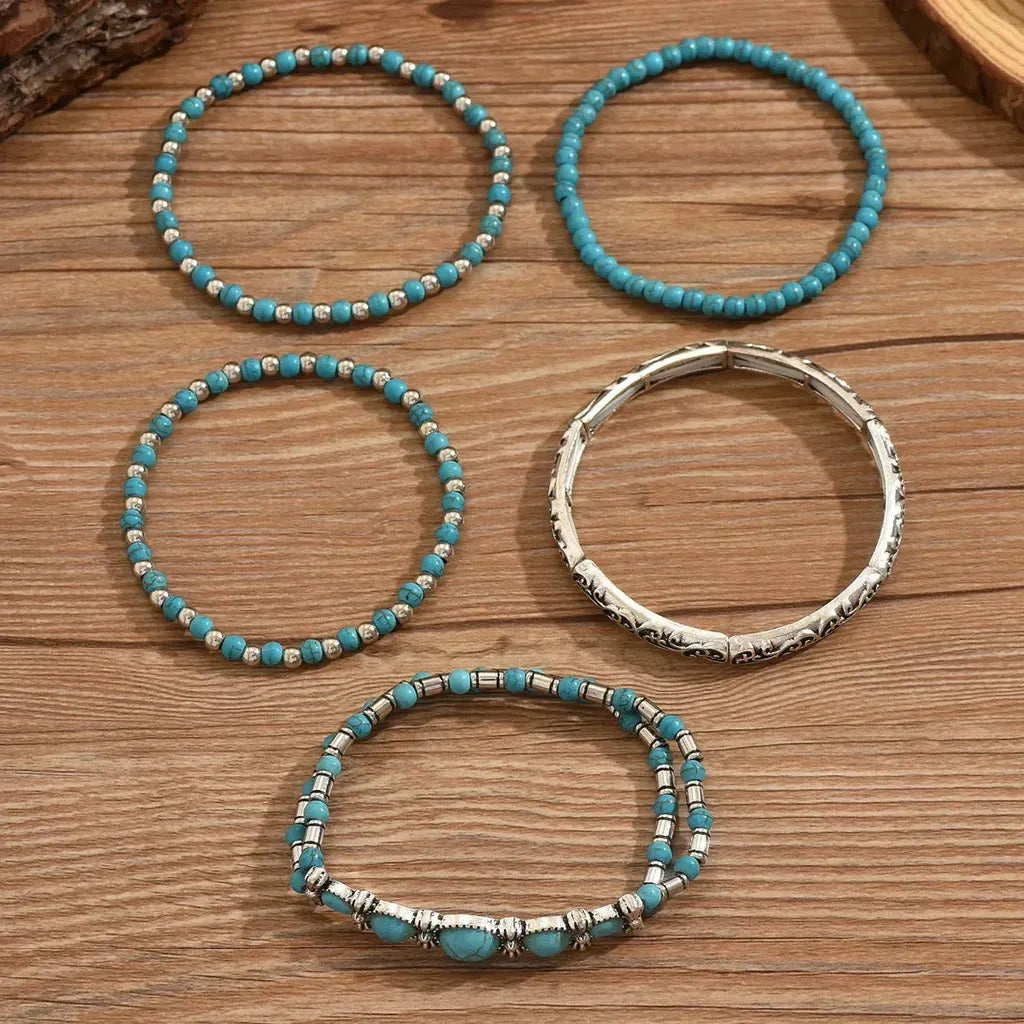 Set de pulseras boho turquesa · Plateado