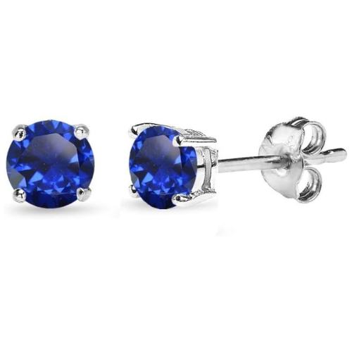 Pendientes de botón con piedra azul zafiro · Plateado