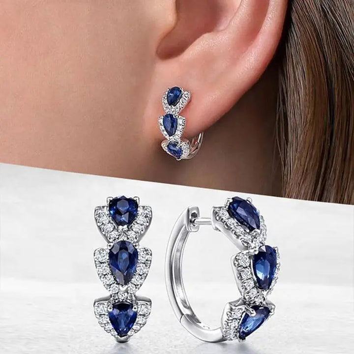 Pendientes de corona real azul zafiro · Plateado