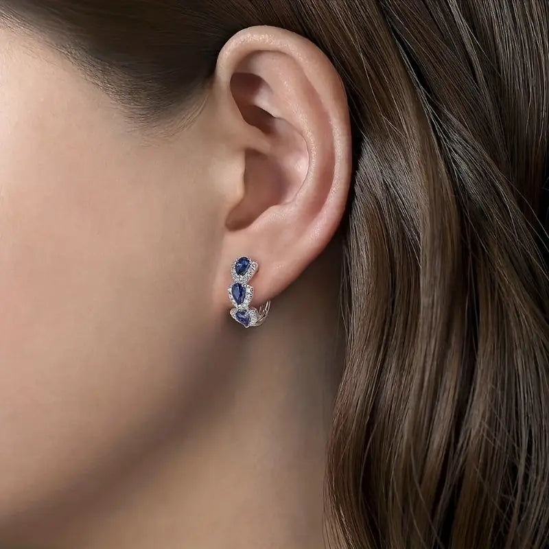 Pendientes de corona real azul zafiro · Plateado