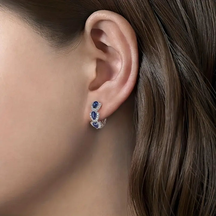 Pendientes de corona real azul zafiro · Plateado