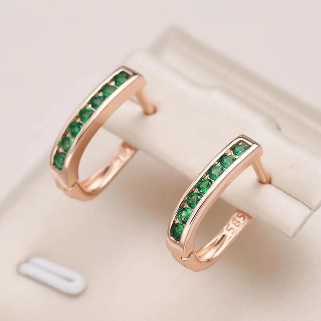 Pendientes de aro verde esmeralda · Rosado