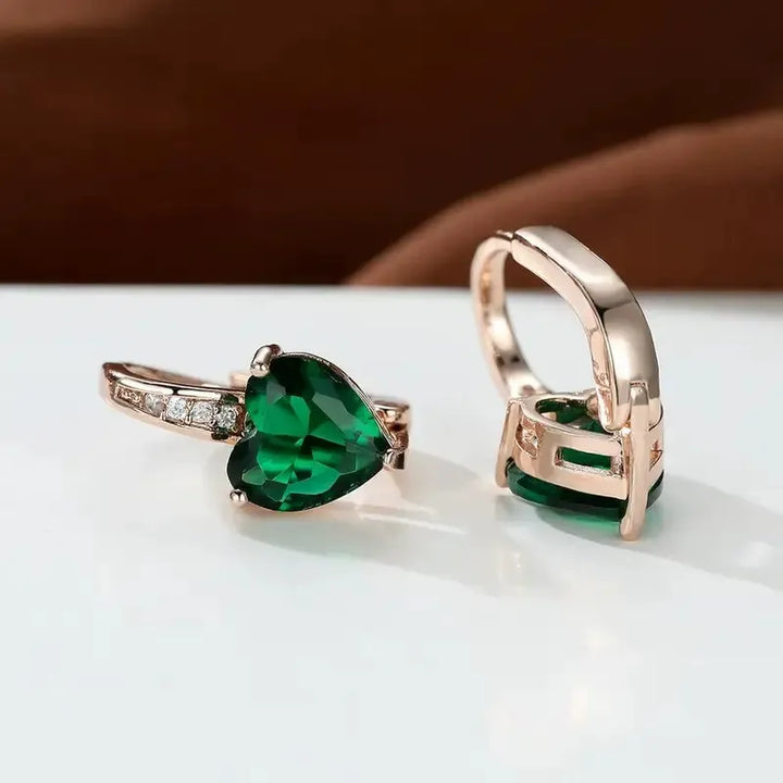 Pendientes de corazón verde esmeralda · Rosado