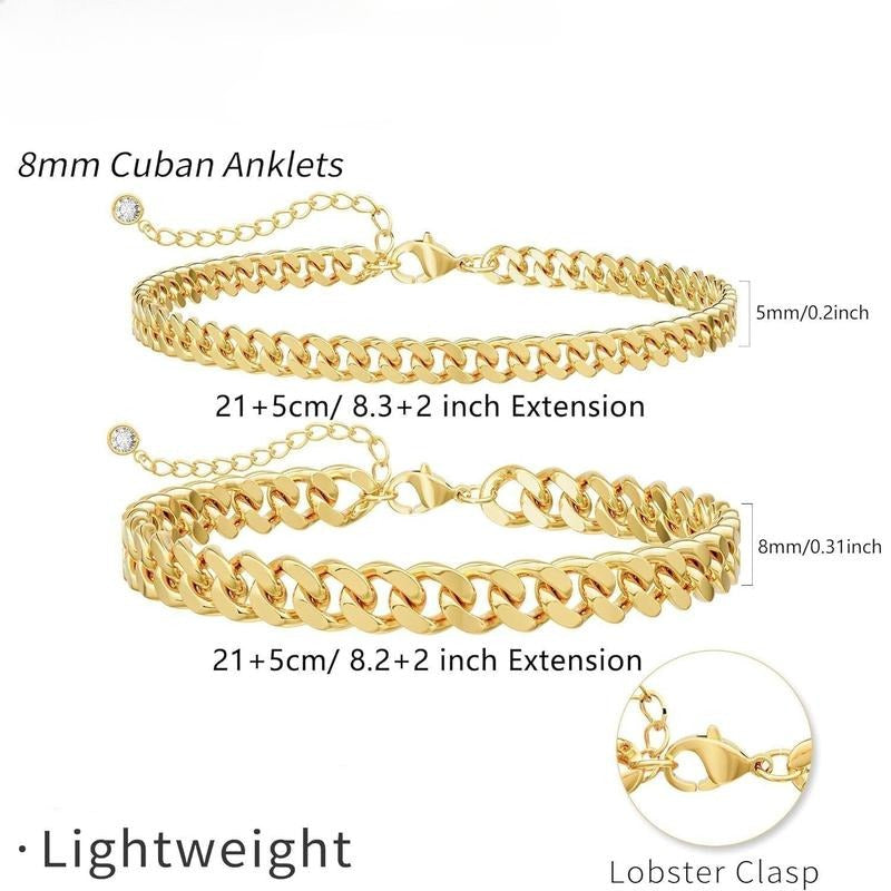 Tobillera de eslabones cubanos superpuestos · Dorado