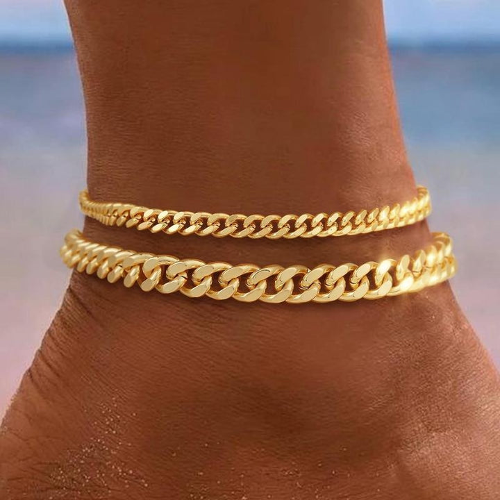 Tobillera de eslabones cubanos superpuestos · Dorado