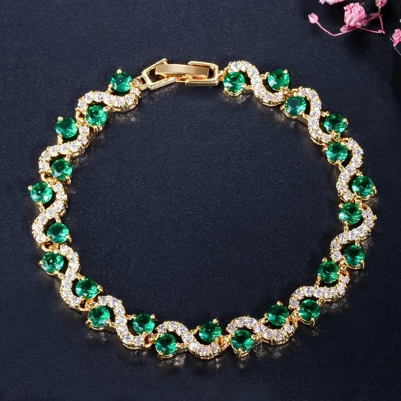 Pulsera tenis verde esmeralda · Dorado