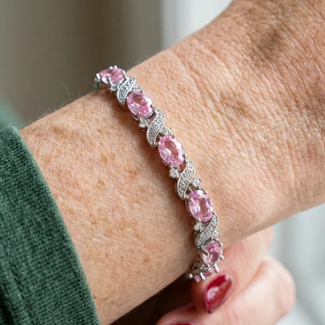 Pulsera rosa con brillos · Plateado