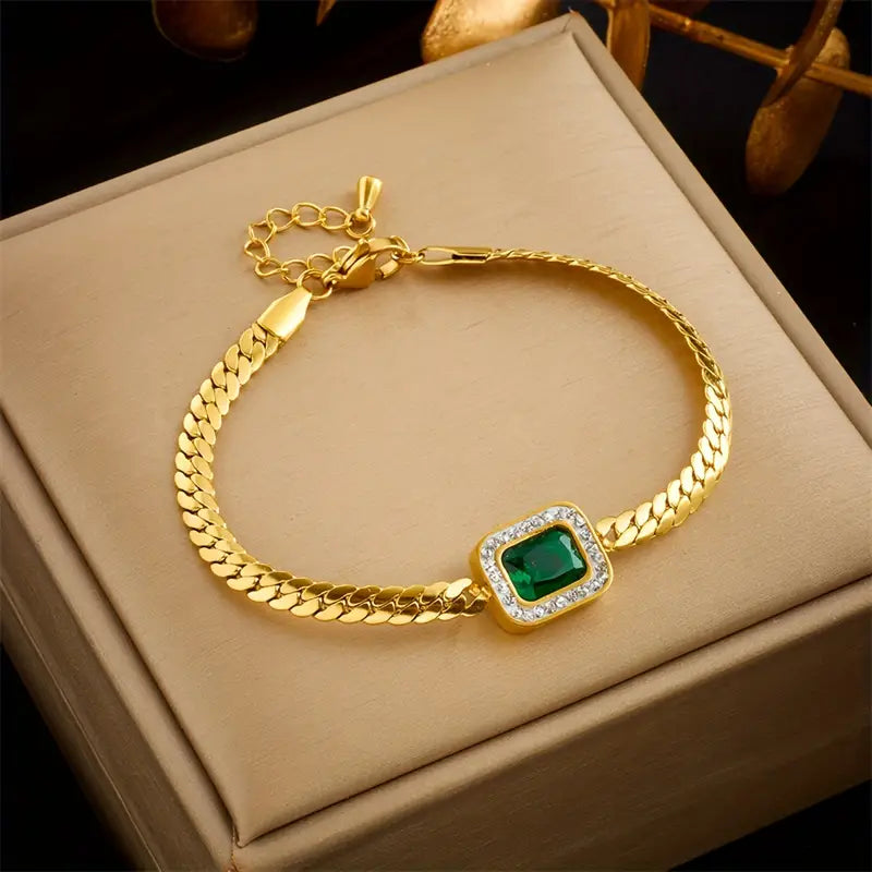 Pulsera Joanna verde esmeralda · Dorado