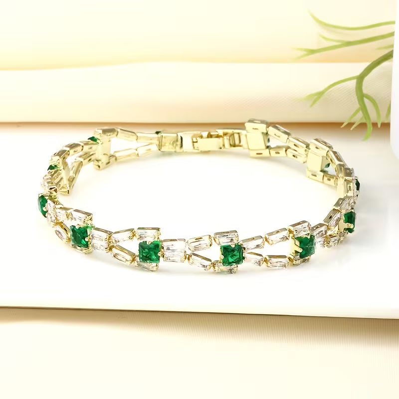 Pulsera verde de eslabones · Dorado