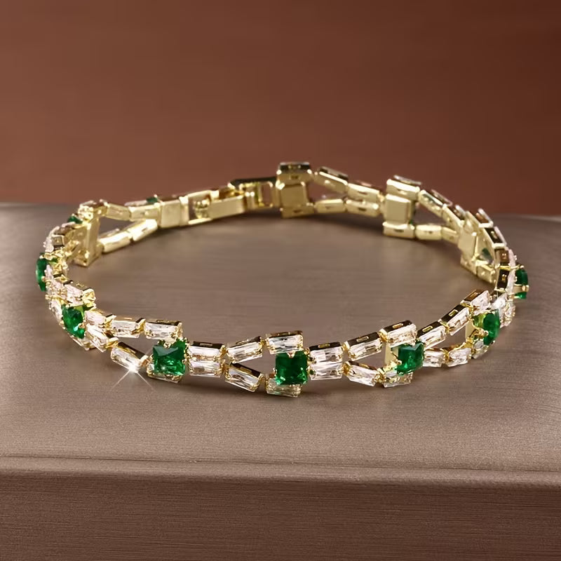 Pulsera verde de eslabones · Dorado