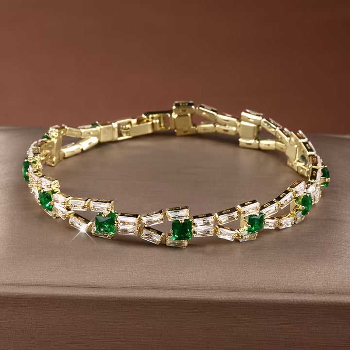 Pulsera verde de eslabones · Dorado