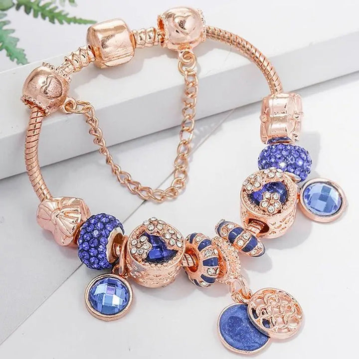 Pulsera con brillo azul · Rosado