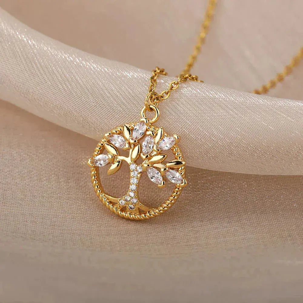 Collar árbol de la vida con brillos · Dorado