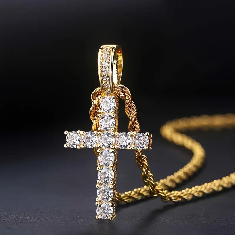 Collar de cruz pequeña con cadena trenzada · Dorado o plateado