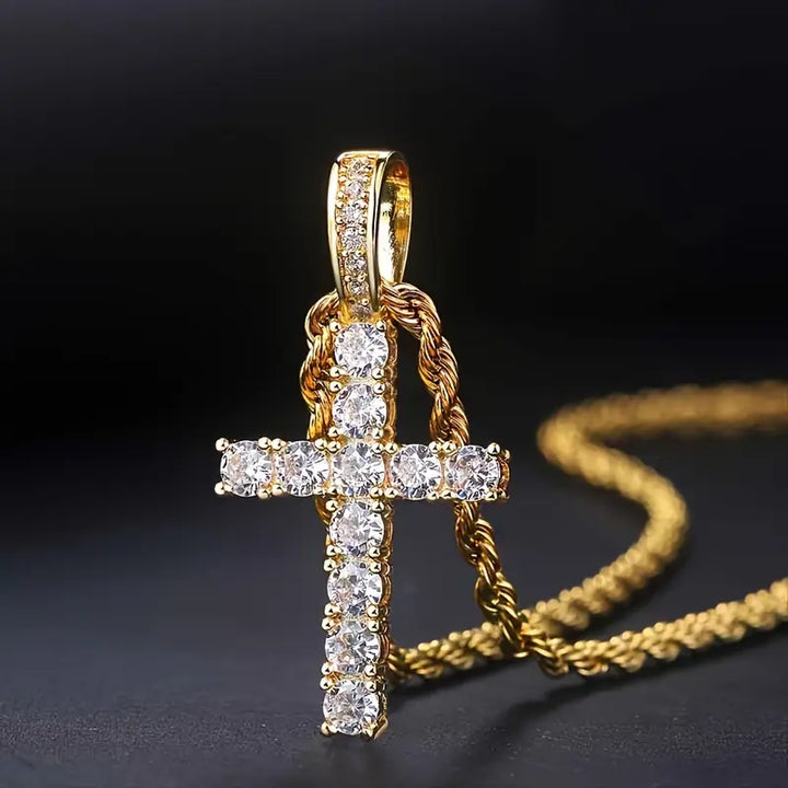 Collar de cruz pequeña con cadena trenzada · Dorado o plateado